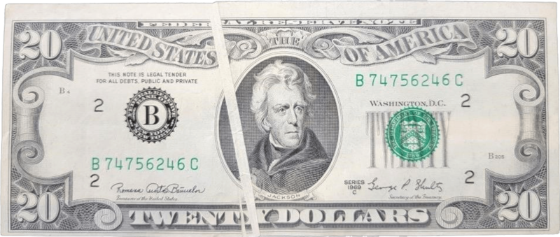 $20 Federal Reserve Gutter Fold Error