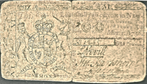 1758 New Jersey Colonial 6 Pound Note Obverse