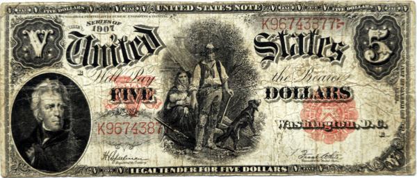 1907 $5 Legal Tender "Log Splitter" Obverse View