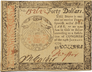 1779 Continental Forty Dollar Note Obverse View