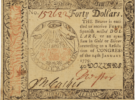 1779 Continental Forty Dollar Note Obverse View