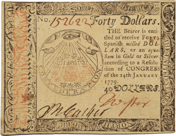 1779 Continental Forty Dollar Note Obverse View