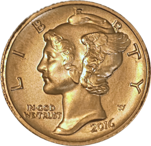 2016 W Mercury Dime Gold Commemorative Obverse View