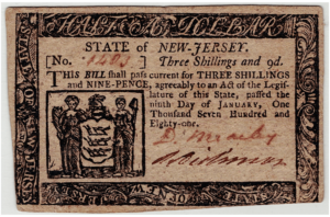 New Jersey 3 Shilling 9 Pence 1781 Note Obverse View