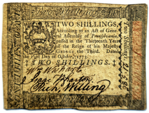 Colonial Pennsylvania two shilling note