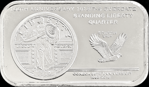 Standing Liberty Commemorative Silver Art Bar Reverse