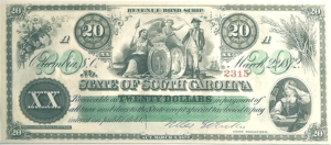 1872 South Carolina Bond Scrip to pay for the demolition of the Blue Ridge Railway, Obverse