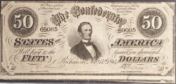 T-66 Confederate States $50 note, 1862 Obverse