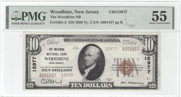 $10 Obsolete Woodbine New Jersey Obverse Holder View