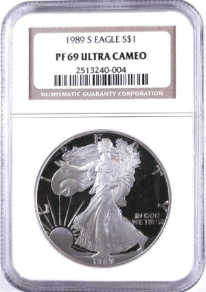 1989 American Silver Eagle Proof NGC PF69UC Obverse Holder View