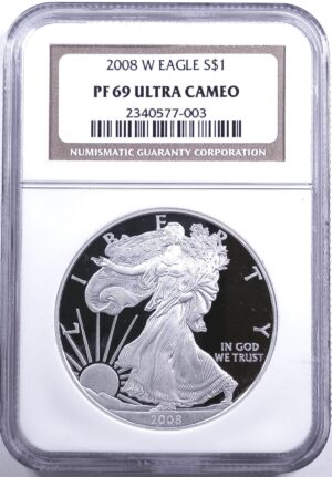 2008 W American Silver Eagle Proof NGC PF69UC Obverse Holder View