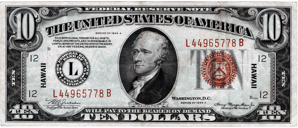 $10 Hawaii Emergency World War II Issue Obverse View