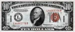 $10 Hawaii Emergency World War II Issue Obverse View