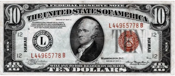$10 Hawaii Emergency World War II Issue Obverse View