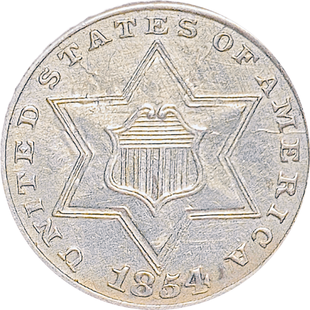 1854 3¢ Silver Repunched Date FS-301 Obverse View