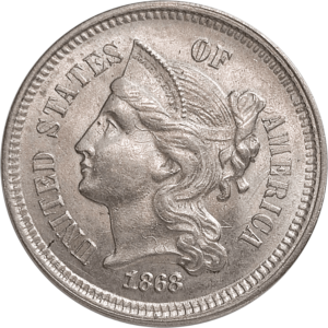 1868 Three Cent Nickel Obverse View