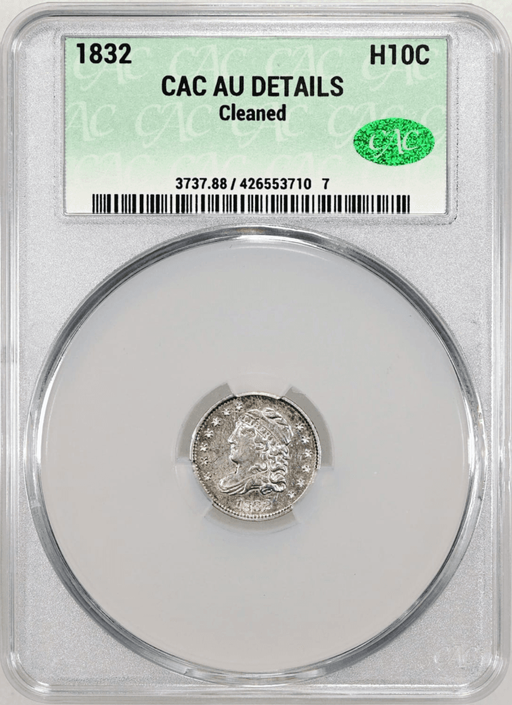 1832 Half Cent CAC AU Details Obverse Holder View
