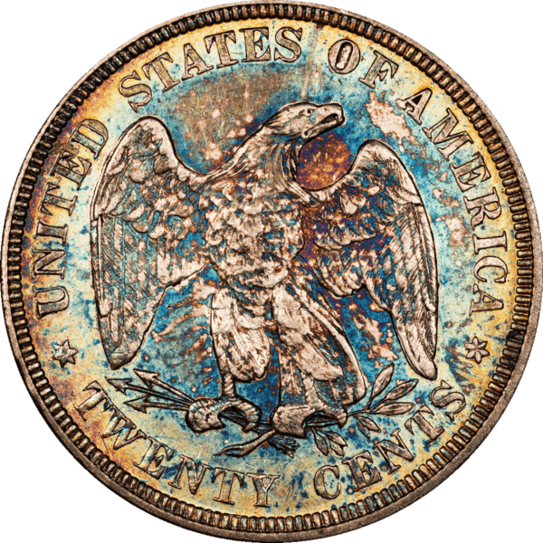 1876 CACG 20c Piece toned AU details CAC Reverse View