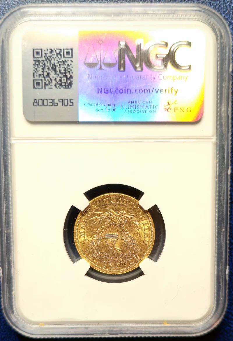 1991 $5 Liberty Head Gold NGC AU58 Reverse Holder View