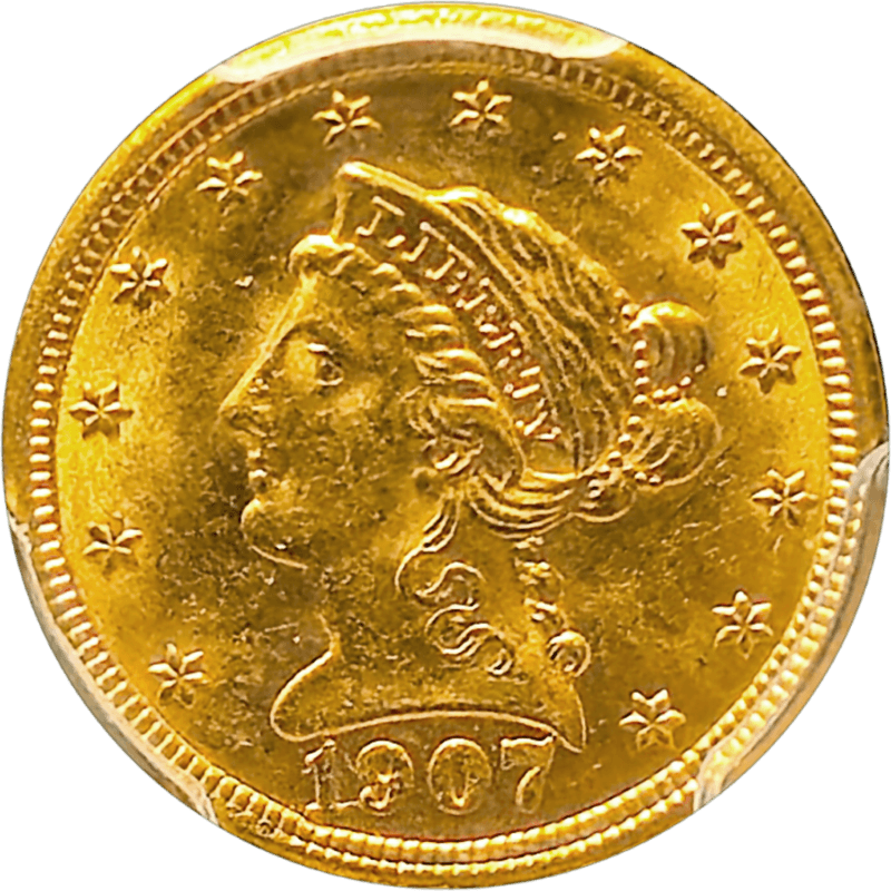 1907 $2.5 Gold Liberty Head Quarter Eagle PCGS MS63+ Obverse View