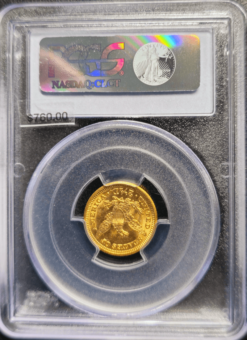 1907 $2.5 Gold Liberty Head Quarter Eagle PCGS MS63+ Reverse Holder View