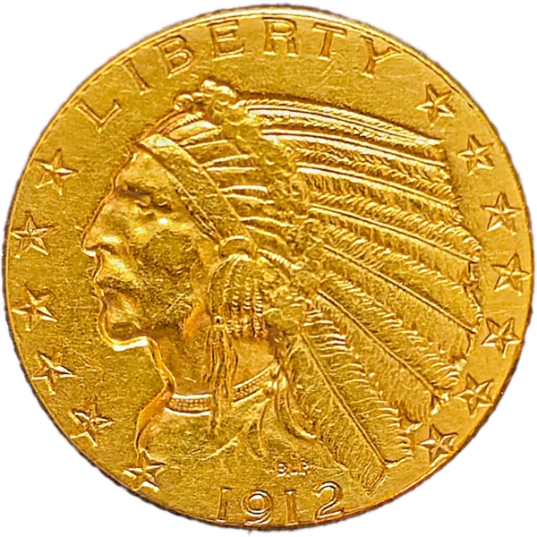 1912 $5 Indian Head Gold Coin Obverse View