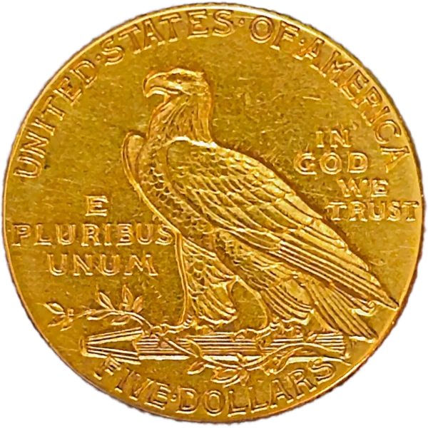 1912 $5 Indian Head Gold Coin Reverse View