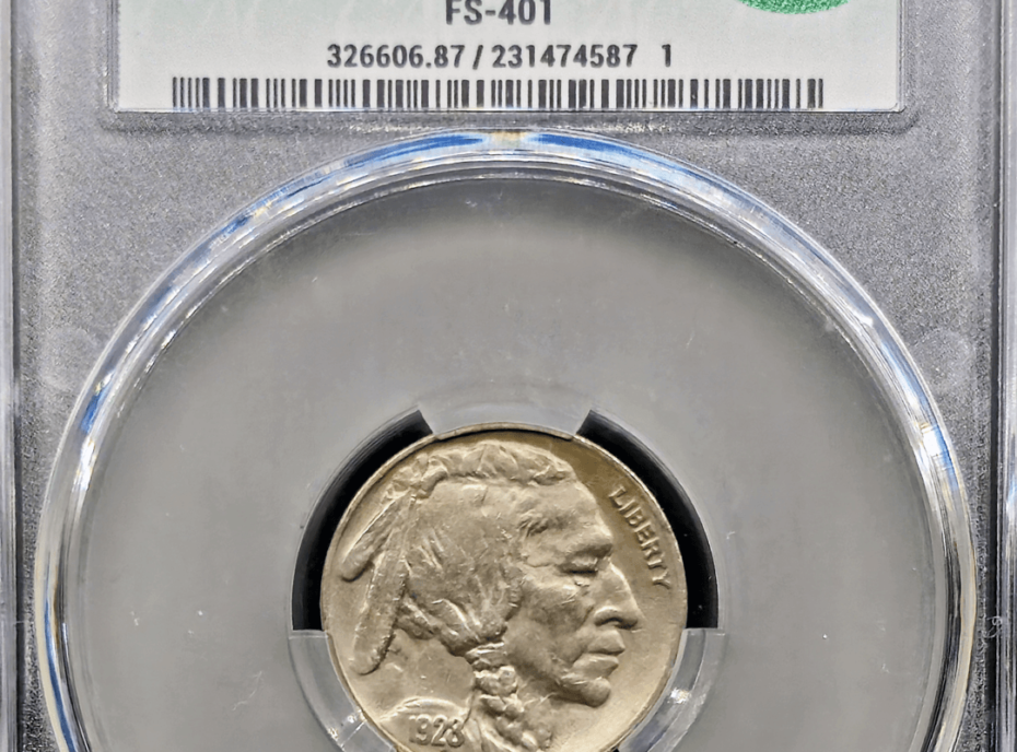 1928 S 5¢ Two Feather Variety Obverse Holder View