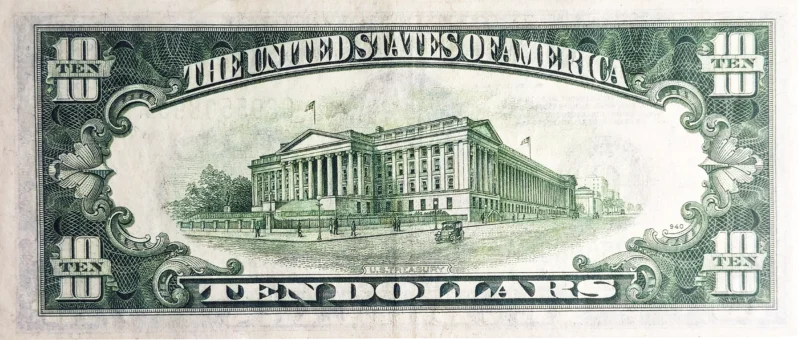 $10 federal Reserve Note Series of 1934 A Reverse View