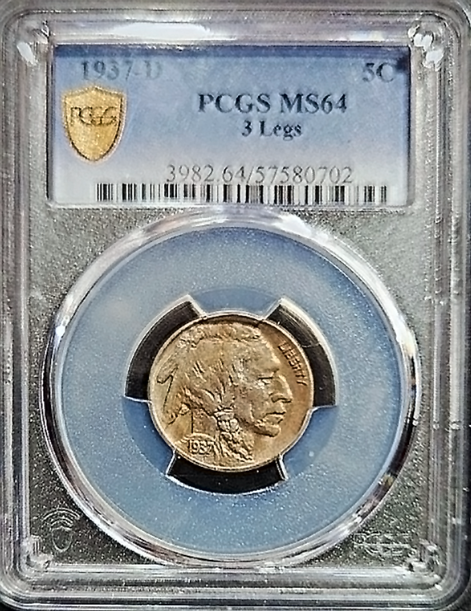 1937 D Three Legs Buffalo Nickel PCGS MS64