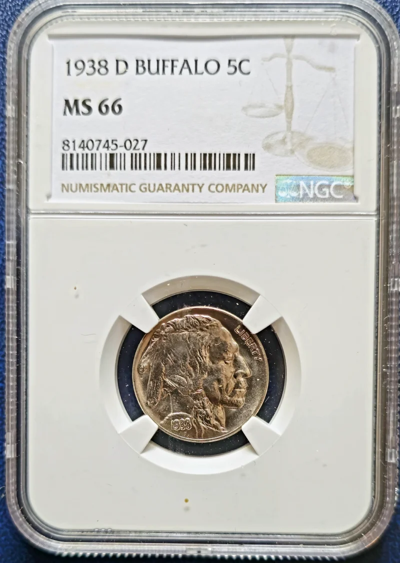 1938 D Buffalo Nickel NGC MS66 Obverse Holder View