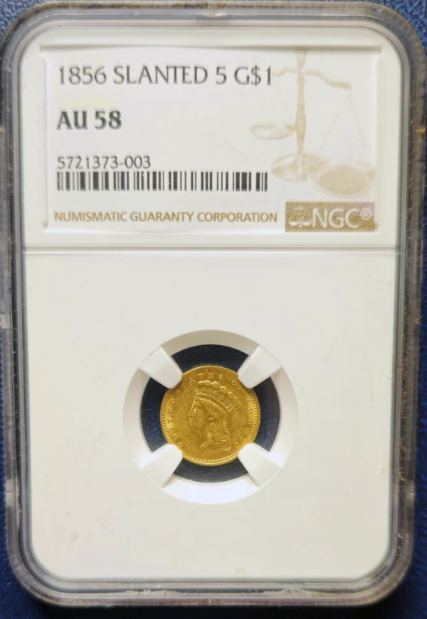 1856 $1 Princess Gold NGC AU58 Obverse Holder View