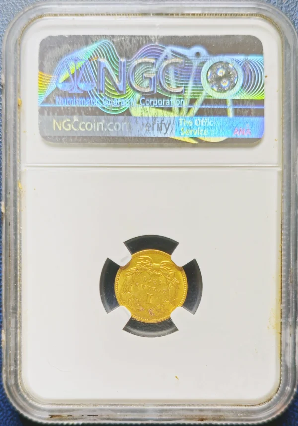 1856 $1 Princess Gold NGC AU58 Reverse Holder View