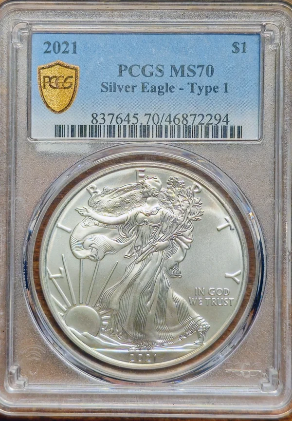 2021 American Silver Eagle PCGS MS70 Obverse Holder View