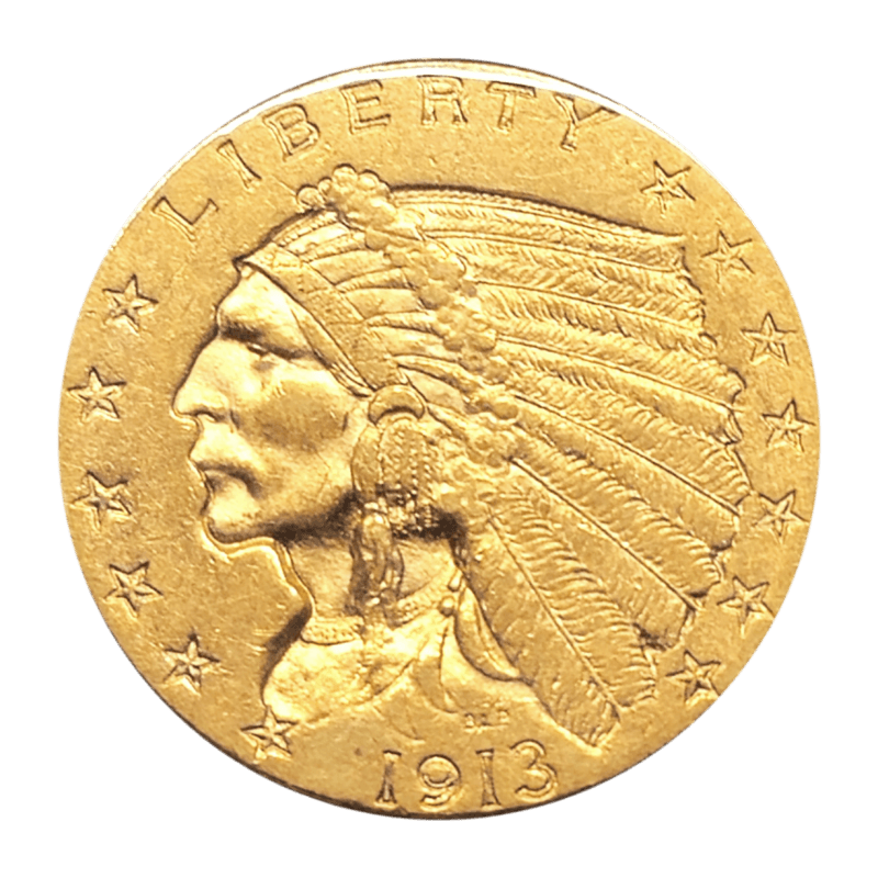 1913 $2.5 Indian Head Gold Quarter Eagle Obverse View