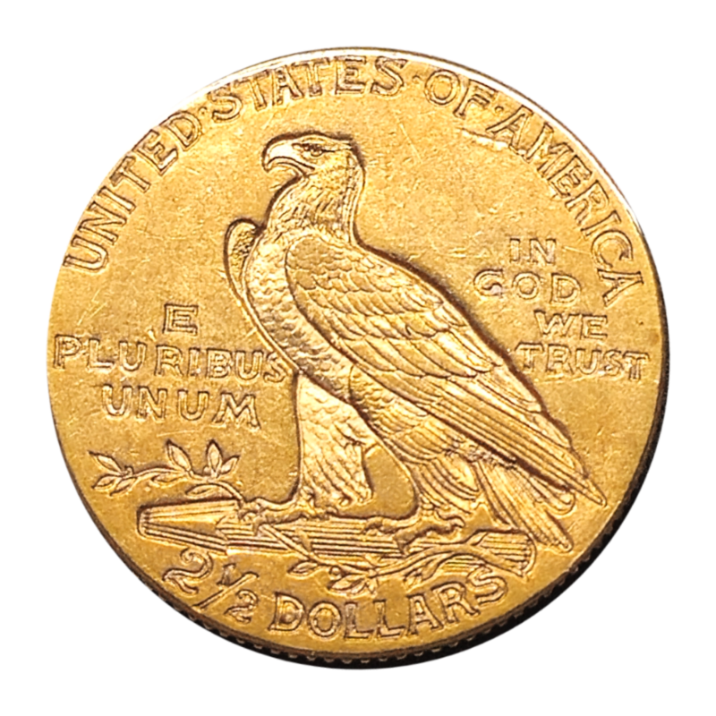 1913 $2.5 Indian Head Gold Quarter Eagle Reverse View