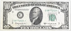$10 federal reserve star note 1950 D series obverse view