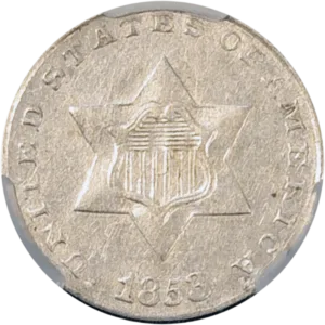 1853 Three Cent Silver Obverse View