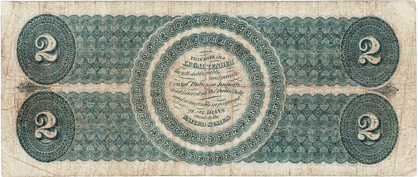 Series of 1862 $2 Legal Tender Reverse View