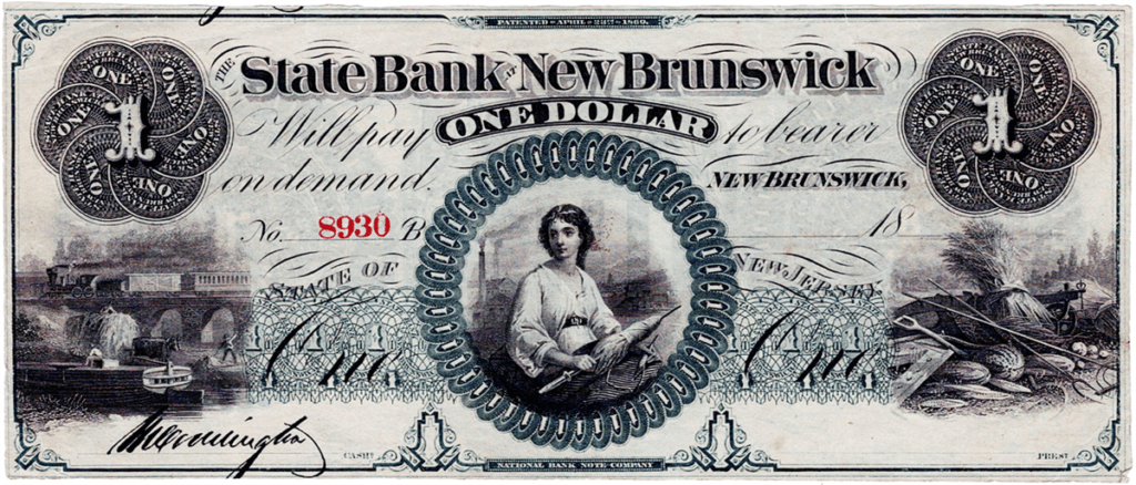 $1 The State Bank of New Brunswick Obverse View