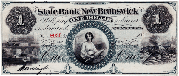 $1 The State Bank of New Brunswick Obverse View