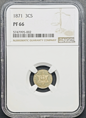 1871 Three Cent Silver Proof NGC PR66 Obverse Holder View