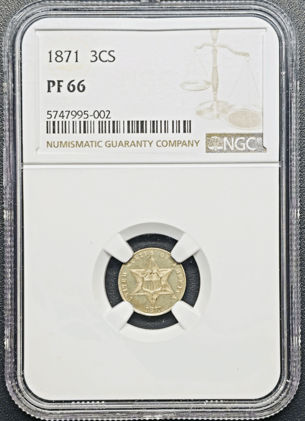 1871 Three Cent Silver Proof NGC PR66 Obverse Holder View