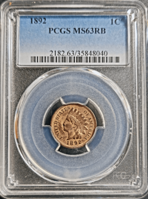 1892 Indian Head Cent PCGS MS63 RB Obverse Holder View