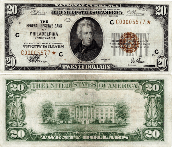 Series of 1929 $20 National Currency Star Note