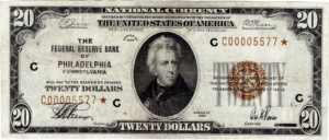 Series of 1929 $20 National Currency Star Note Obverse View