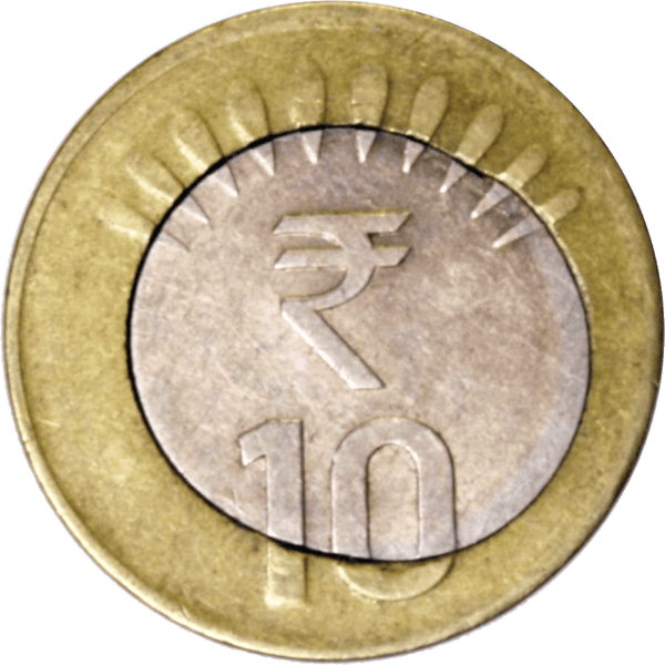 2014 India 10 rupee misaligned bi-metal reverse