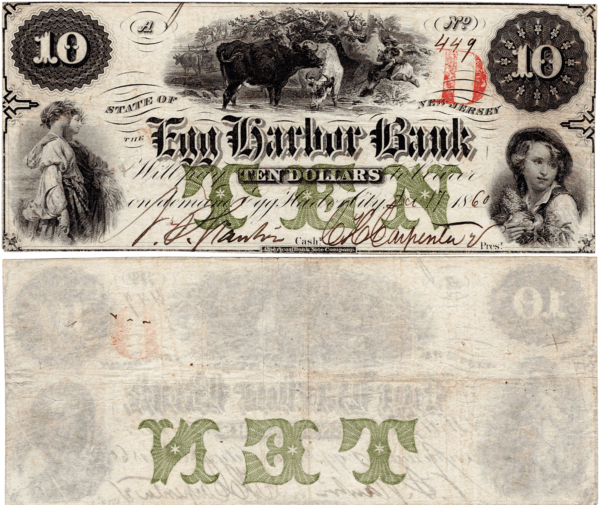 Egg Harbor City Bank 1860's $10 Note