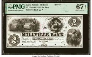 Millville Bank $2 Proof PMG Superb Gem Unc 67 EPQ Obverse Holder View