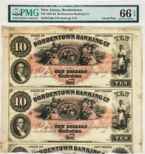 Pair of uncut $10 from the Bordentown Banking Company, Bordentown NJ Obverse View